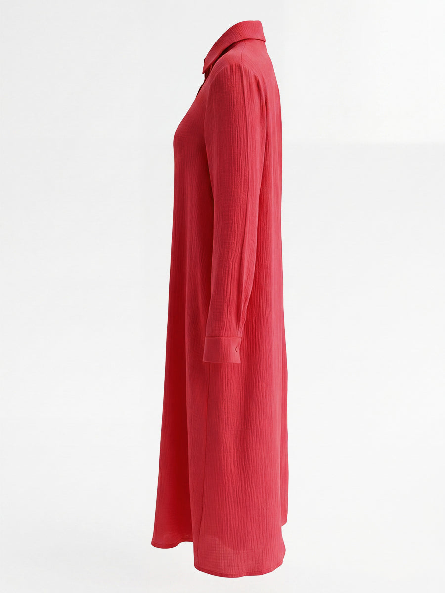 Buttoned Solid Color Long Sleeves Loose Lapel Blouses&Shirts Tops