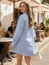 Balloon Sleeves Long Sleeves Buttoned Striped Bow Collar Blouses