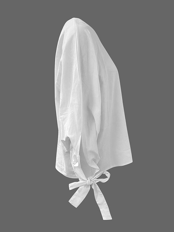 Long Sleeves Loose Asymmetric Solid Color Tied One-Shoulder Blouses&Shirts Tops