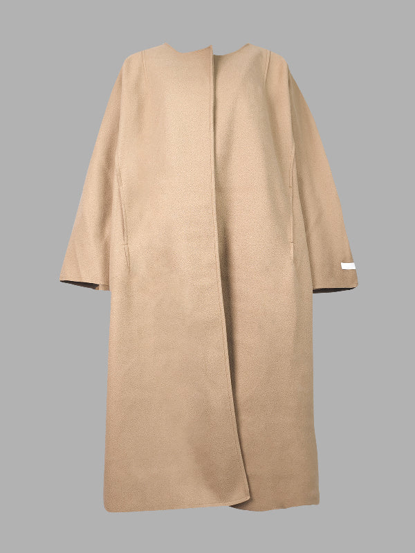 Solid Color Long Sleeves Loose Collarless Woolen Coat