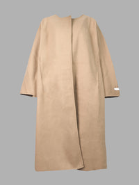 Solid Color Long Sleeves Loose Collarless Woolen Coat
