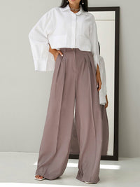 High Waisted Loose Pleated Solid Color Split-Joint Suit Pants Trousers