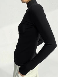 Buttoned Solid Color Long Sleeves Skinny High Neck T-Shirts Tops