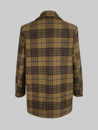 Plaid Split-Joint Lapel Woolen Coat Jackets