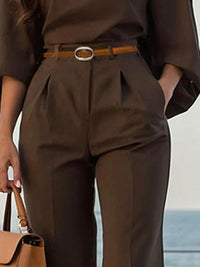 High Waisted Loose Pleated Solid Color Split-Joint Pants Trousers