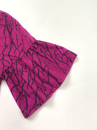 Flared Sleeves Half Sleeves Asymmetric Layered Pleated Printed Ruffle Trim Round-Neck Maxi Dresses