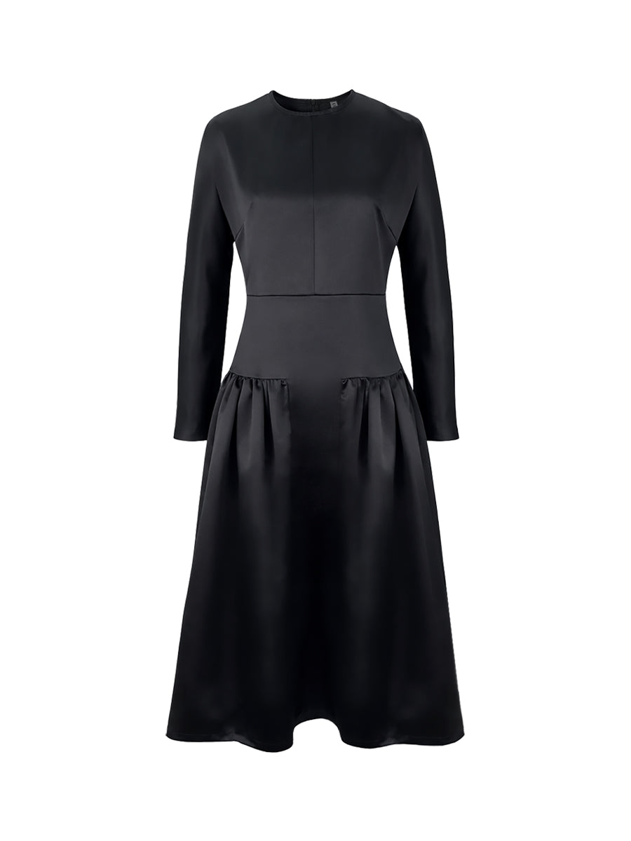 Solid Color Long Sleeves Round-Neck Midi Dresses