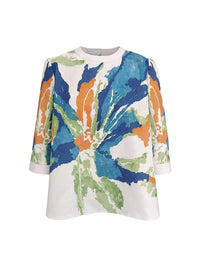 Half Sleeves Loose Buttoned Contrast Color Flower Print Round-neck T-Shirts Tops