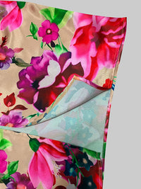 Elasticity Flower Print Split-Front A-Line Half Sleeves V-Neck Maxi Dresses