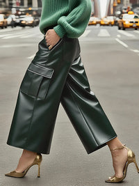 High Waisted Pockets Solid Color Split-Joint Wide Leg Pants Trousers