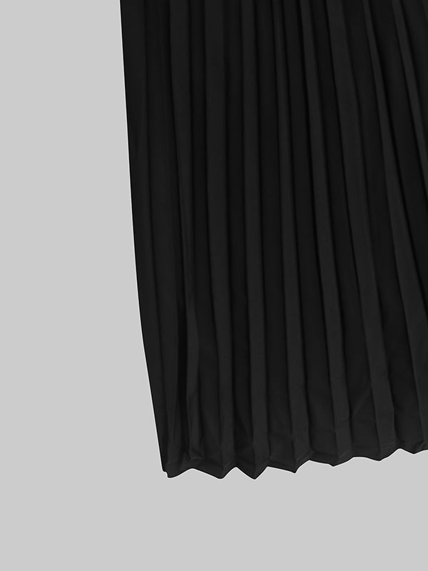 Hollow Pleated Solid Color Split-Joint Bodycon Sleeveless Mock Neck Maxi Dresses