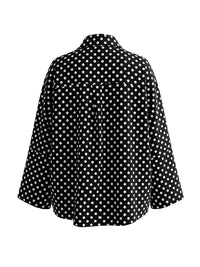 Long Sleeves Loose Buttoned Contrast Color Polka-Dot Split-Joint Lapel Blouses&Shirts Tops