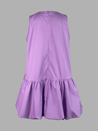 High Waisted Loose Pleated Solid Color Round-Neck Mini Dresses