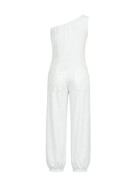 Pockets Solid Color Sleeveless One-Shoulder Jumpsuits