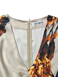 Long Sleeves Loose Floral Printed Pleated Split-Joint V-Neck Jumpsuits