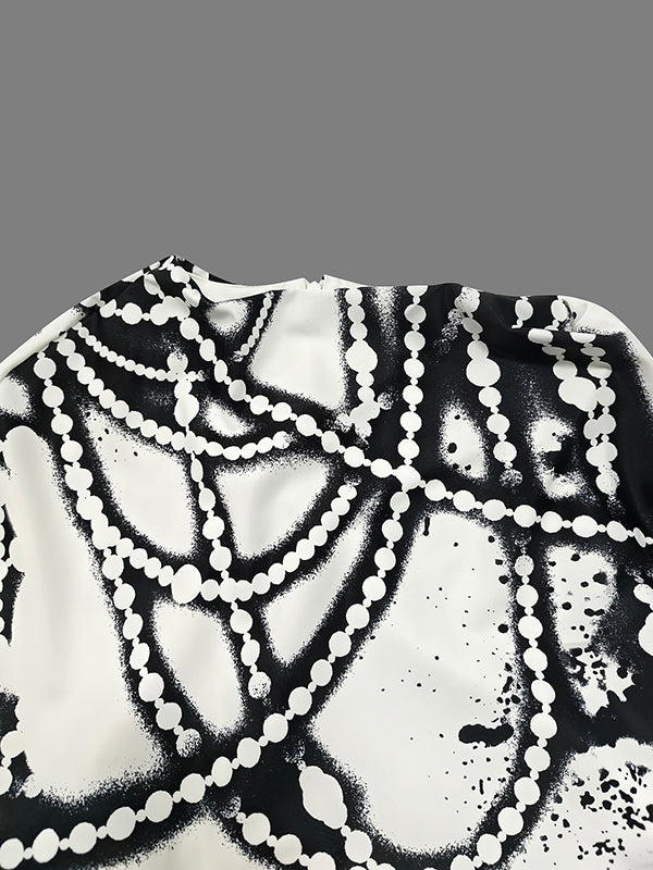 Contrast Color Printed A-Line Capelet Mock Neck Maxi Dresses