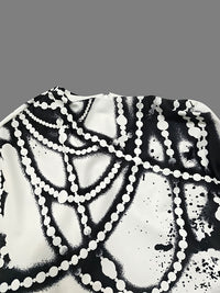 Contrast Color Printed A-Line Capelet Mock Neck Maxi Dresses