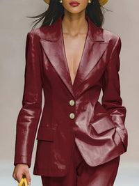 Buttoned Pockets Solid Color Long Sleeves Loose Notched Collar Outerwear Blazer