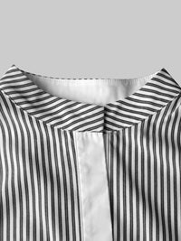 Buttoned Striped Long Sleeves Loose Stand Collar Blouses&Shirts Tops
