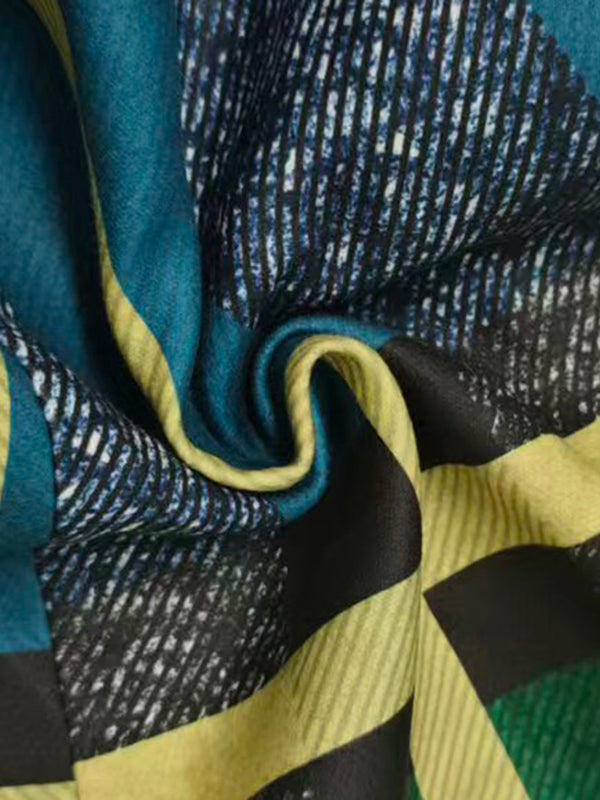 Loose Three-Quarter Sleeves Contrast Color Plaid Split-Joint Lapel Outerwear Windbreakers Woolen Coat