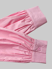 Buttoned Pleated Pockets Solid Color Long Sleeves Loose Lapel Midi Dresses