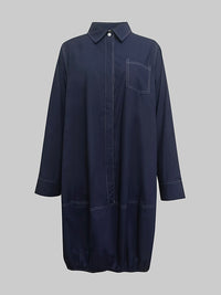 Long Sleeves Loose Buttoned Pockets Solid Color Lapel Midi Dresses