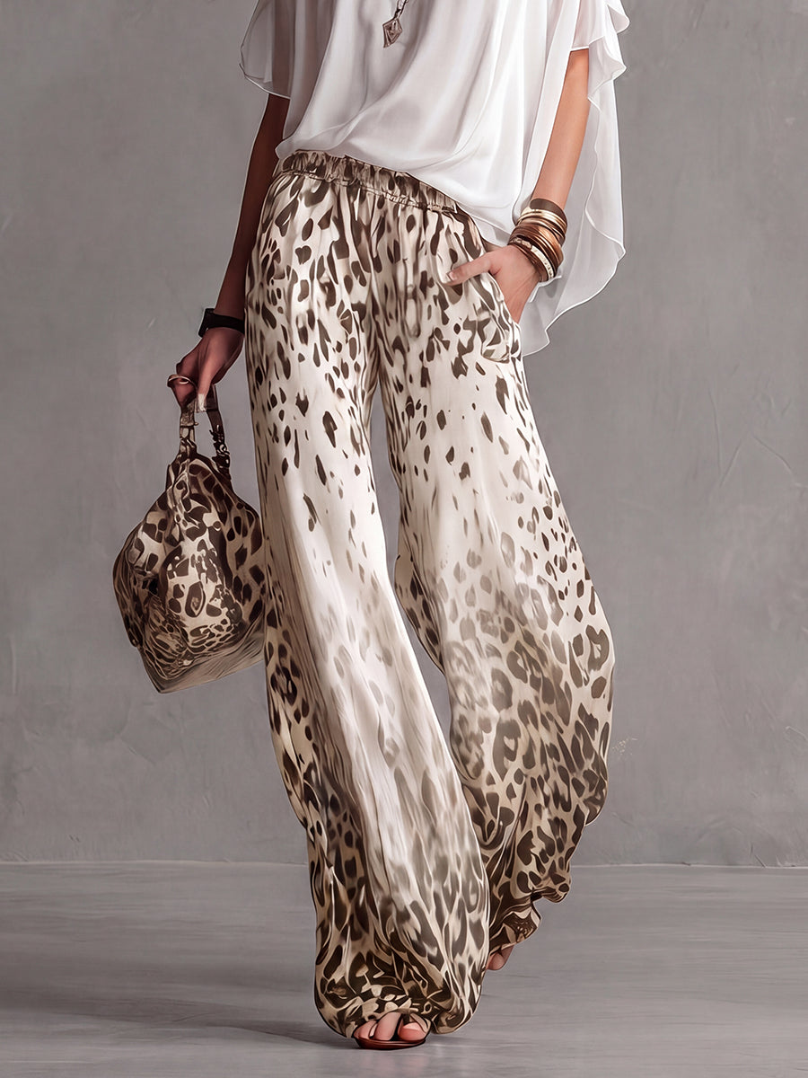 Elasticity Gradient Leopard Pockets Loose Wide Leg Wide Leg Pants Trousers