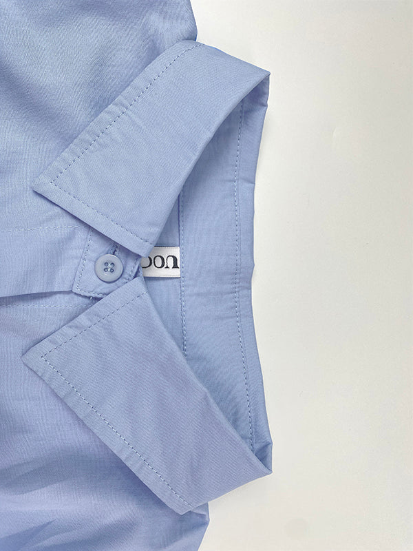 Pleated Solid Color Split-Joint Loose Puff Sleeves Lapel Shirt Dress Maxi Dresses