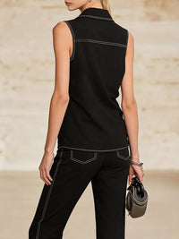 Line Solid Color Loose Sleeveless Lapel Vest Top