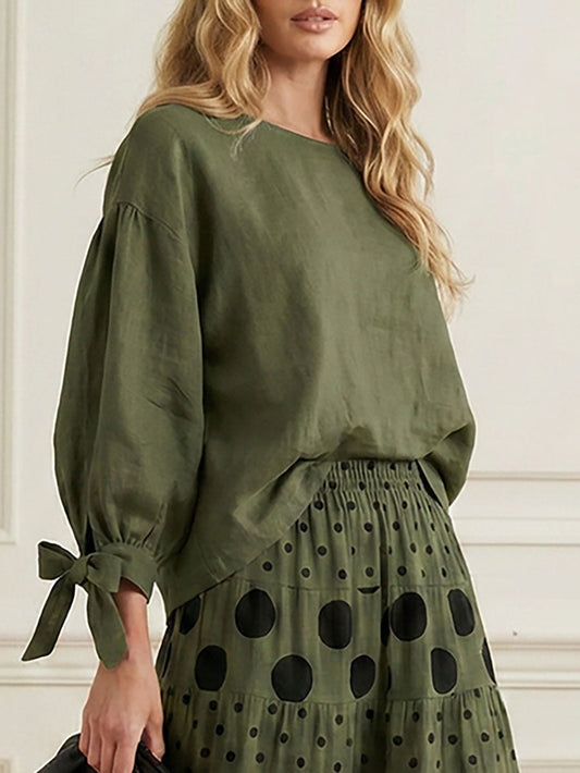 Long Sleeves Loose Asymmetric Solid Color Tied One-Shoulder Blouses&Shirts Tops