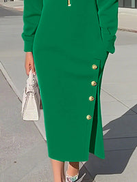 Long Sleeves Asymmetric Split-Joint Split-Side Zipper Lapel Maxi Dresses