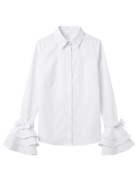 Flared Sleeves Bow-Embellished Falbala Solid Color Lapel Blouses&Shirts Tops