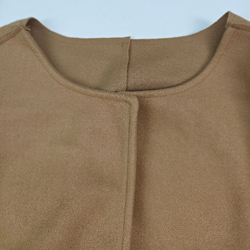 Solid Color Long Sleeves Loose Collarless Woolen Coat