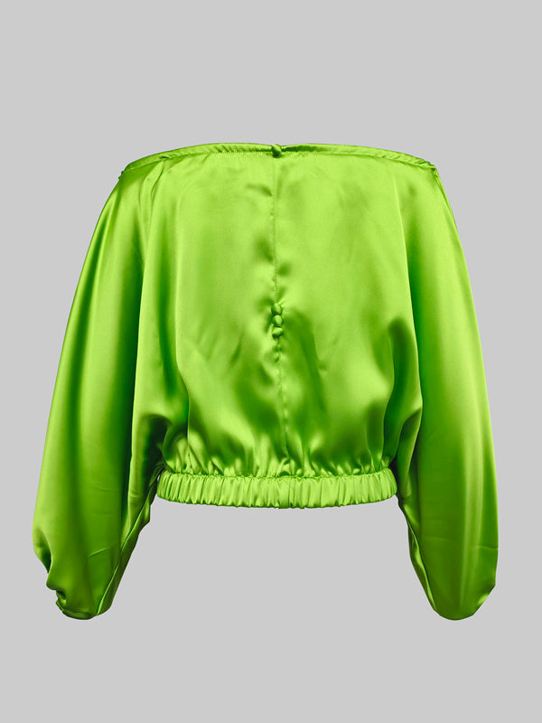 Solid Color Split-Joint Batwing Sleeves Loose Off-The-Shoulder Blouses