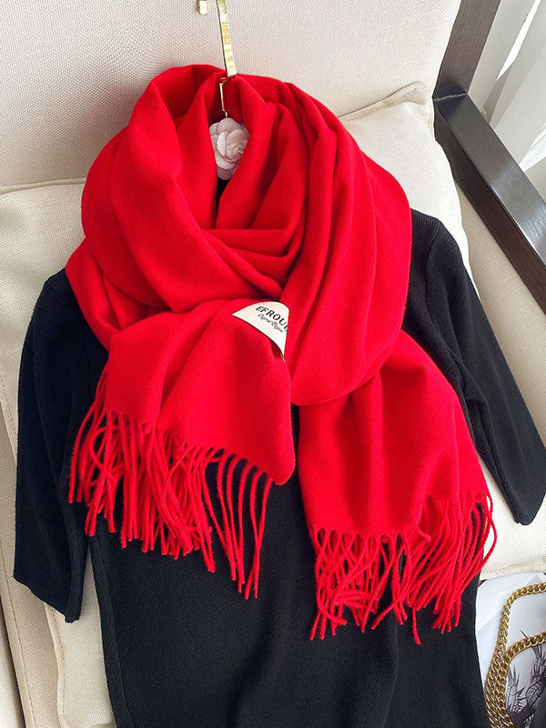 Solid Color Tasseled Scarf Scarfs&Hats