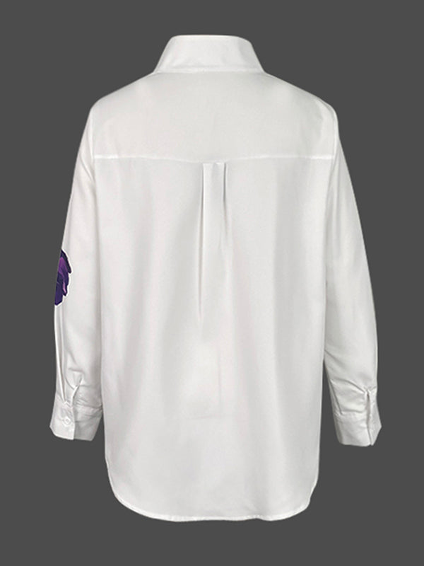 Flower Print Long Sleeves Loose Stand Collar Blouses&Shirts Tops