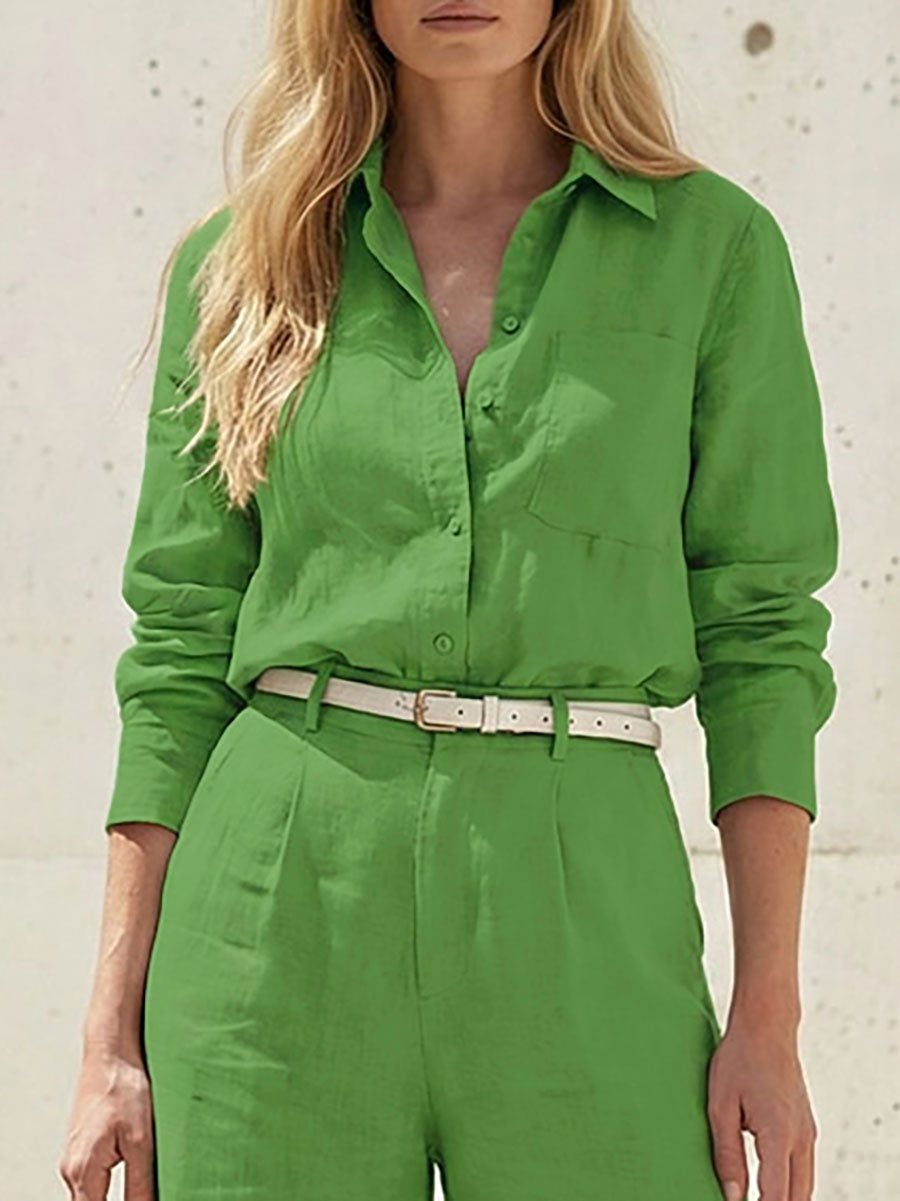 Long Sleeves Loose Solid Color Split-Joint Lapel Blouses&Shirts Tops