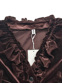 Elasticated Waist Flared Sleeves Buttoned Pleated Ruffled Solid Color Split-Joint Deep V-Neck Blouses&Shirts Tops