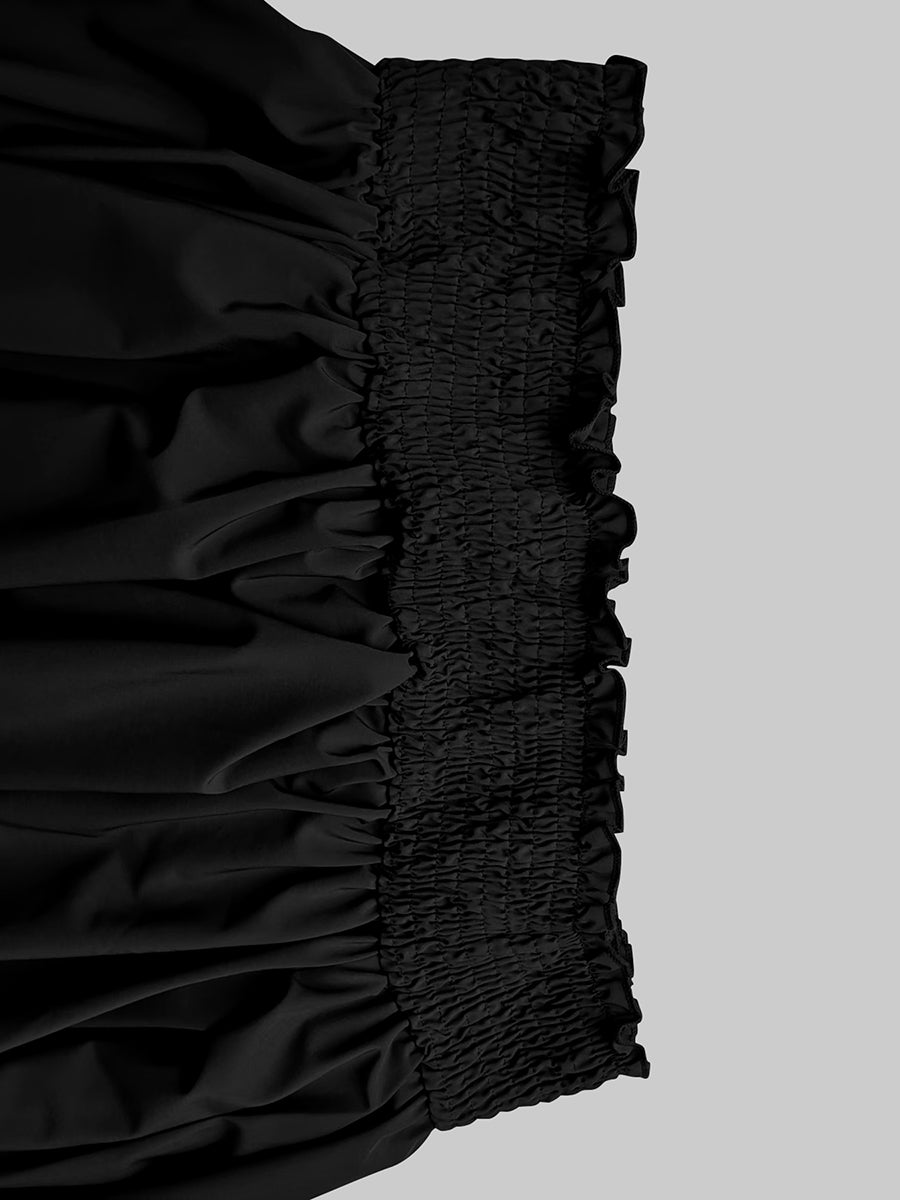 Loose Puff Sleeves Elasticity Pleated Solid Color Off-The-Shoulder Maxi Dresses