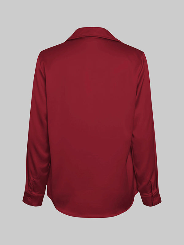 Long Sleeves Loose Solid Color Heaps Collar Blouses&Shirts Tops