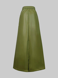 Belted Solid Color A-Line Loose Skirts Bottoms