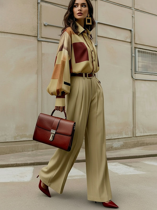High Waisted Wide Leg No Belt Pleated Pockets Solid Color Pants Trousers