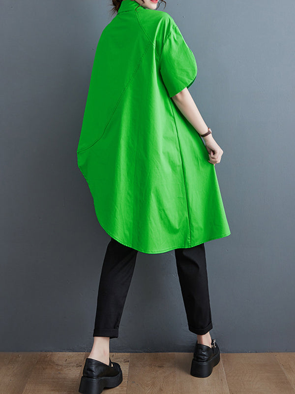 Irregular Clipping Solid Color Lapel Shirts Tops