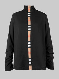 Contrast Color Printed Long Sleeves Loose High Neck T-Shirts Tops