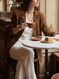 Long Sleeves Loose Buttoned Solid Color Split-Joint Notched Collar Blazer Outerwear