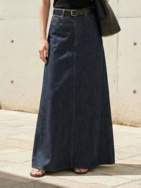 No Belt Pockets Solid Color Loose Skirts Bottoms