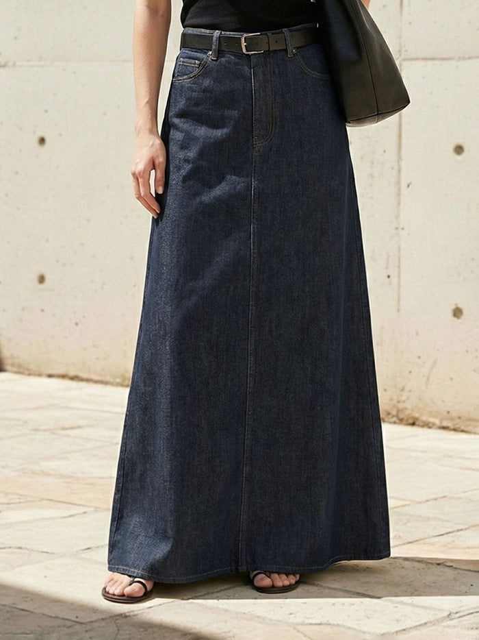 No Belt Pockets Solid Color Loose Skirts Bottoms