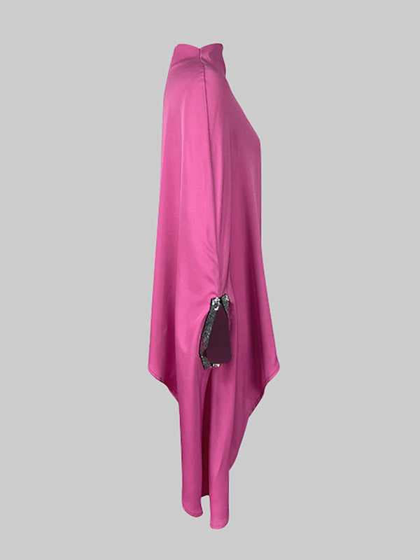 Solid Color Batwing Sleeves Irregular clipping Stand Collar Blouses&shirts Tops