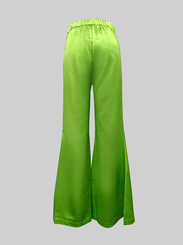 Solid Color Split-Joint High Waisted Loose Trousers Pants