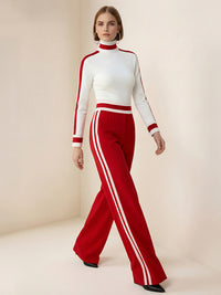 Loose Wide Leg Contrast Color Pockets Split-Joint Striped Pants